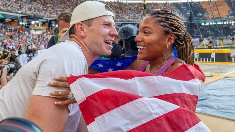 Olympic Tara Davis-Woodhall and Hunter Woodhall